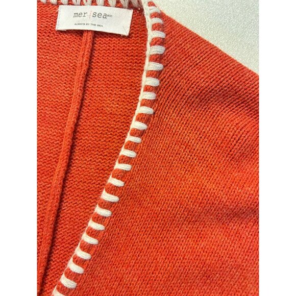 Mer Sea Womens Coral/Paprika Open Front Poncho Wrap With Contrast Stitching OS - Picture 4 of 5